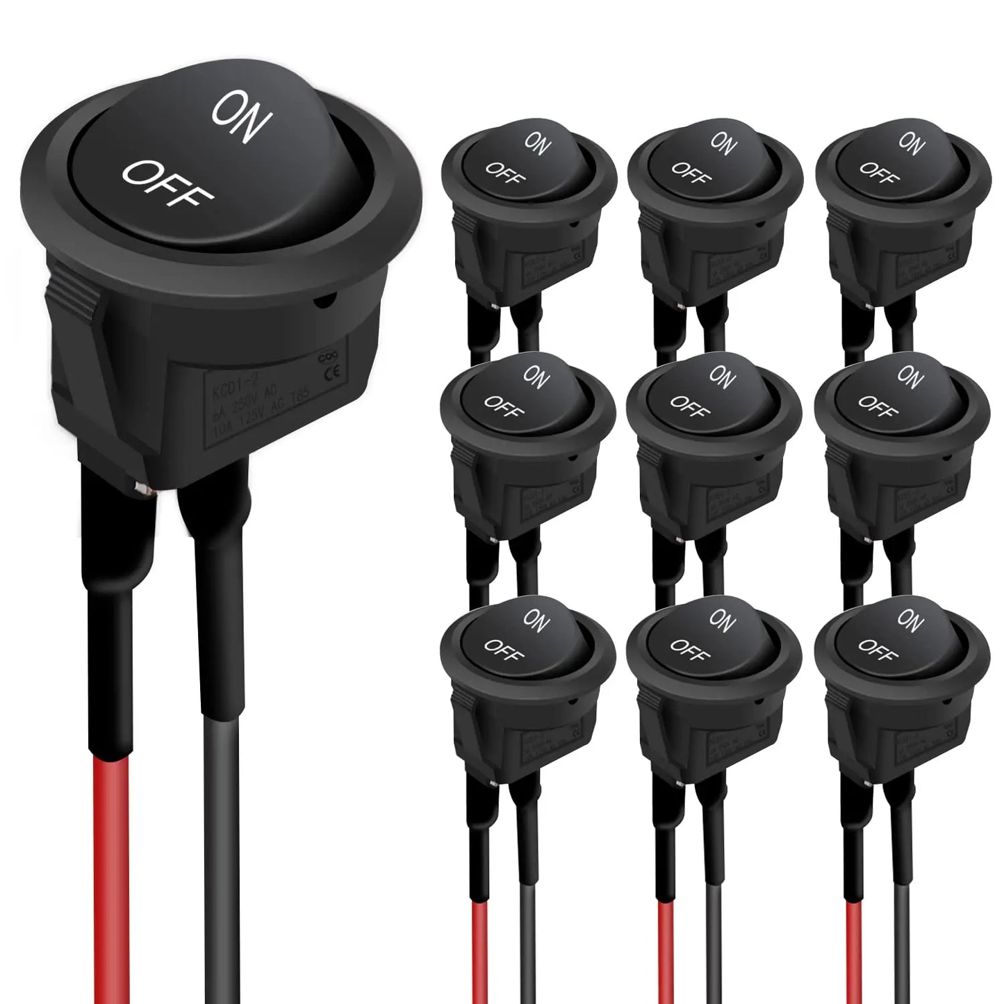 6/10Pcs Mini Rocker Switch 12 Volt ON Off Toggle Switch with Pre-Wired 6A/250V 10A/125V AC 12V DC Electrical Switches for DIY