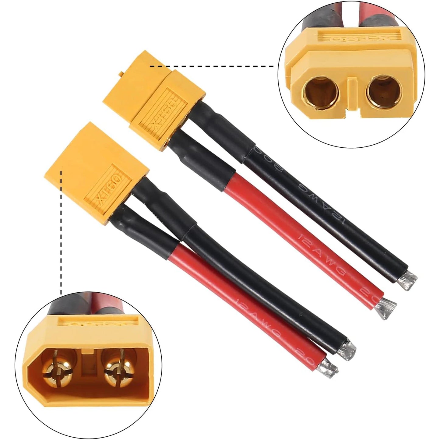 3 Pairs XT60 Plug Female and Male Connector with 55mm/ 2.17inch 12AWG Silicon Wire for RC Lipo Battery Cable Drone