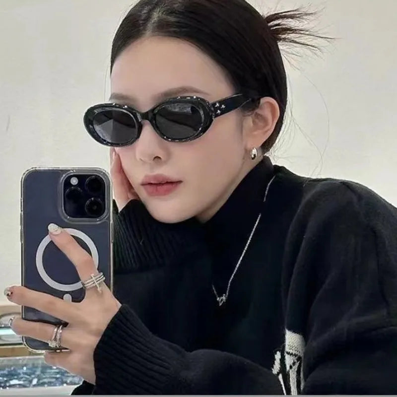 3PCS Y2K Fashion Korean Sweet Cool Spicy Girl Sunglasses for Women Men Premium Retro Oval  Sunglasses