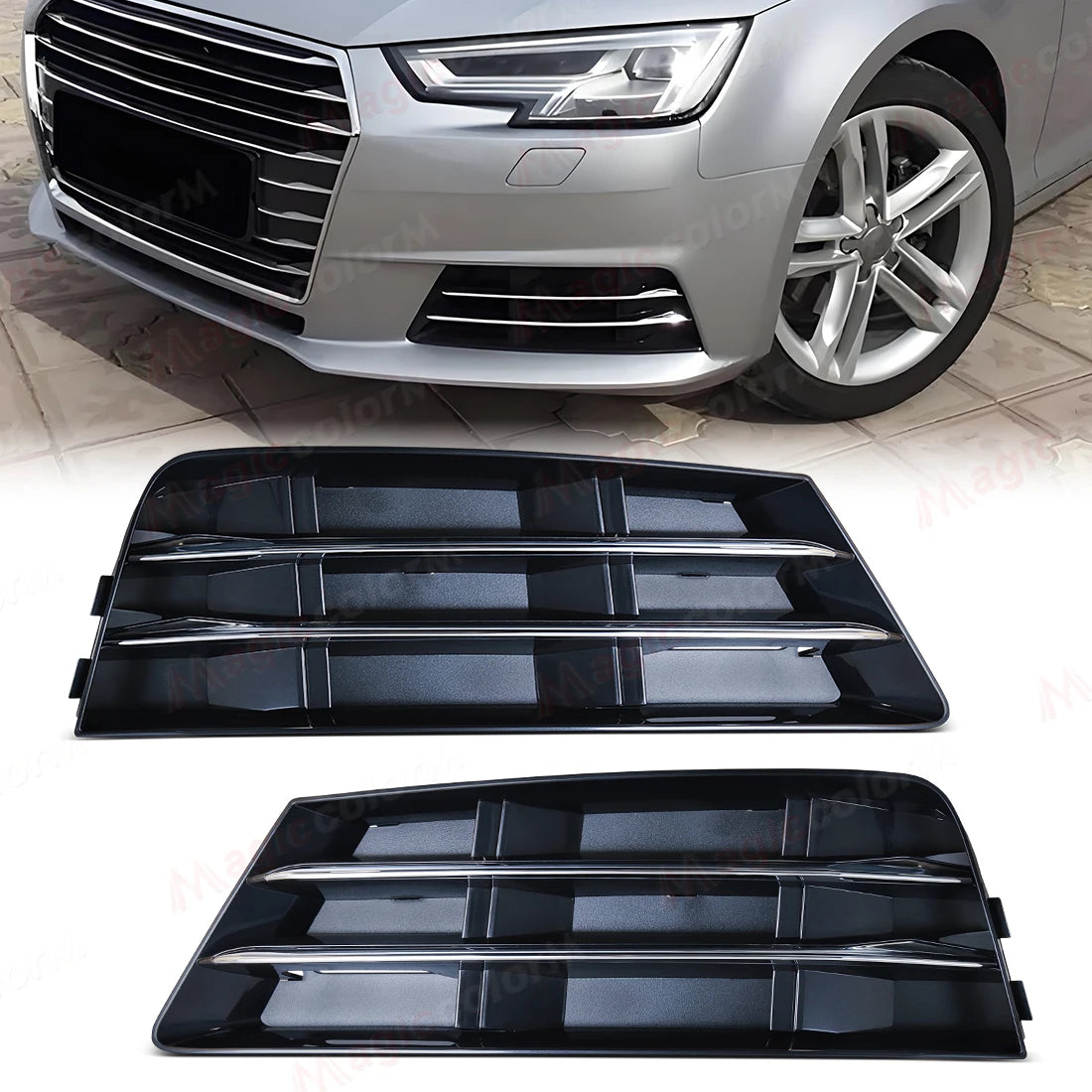 Car Front Bumper Grill Grille For Audi A4 B9 2016 2017 2018 Front Bumper Fog Lamps Covers 8WD807681B 8WD807681RN4 8WD807682B