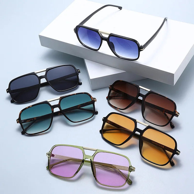 JNPCXI New Fashion Double Bridges Sunglasses Women Square Rivets Orange Gradient Shades UV400 Men Sun Glasses