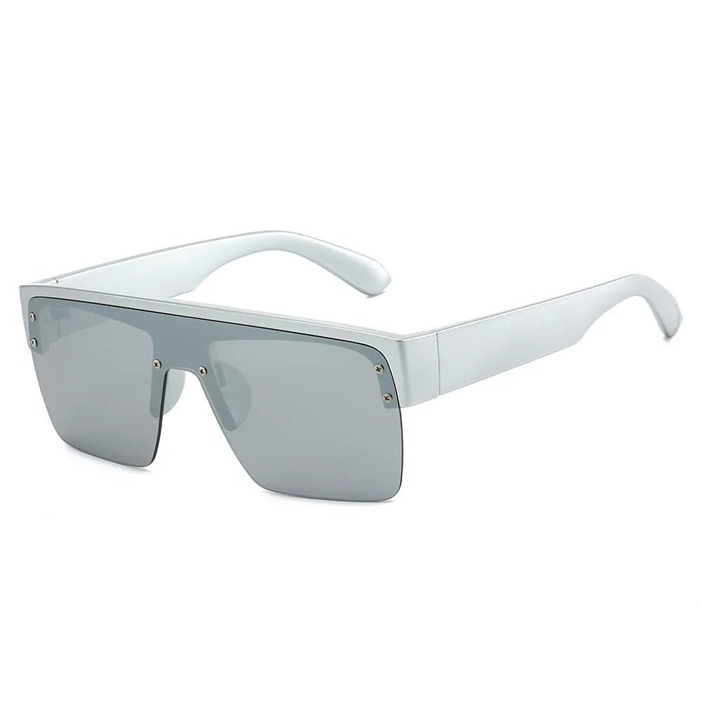 JNPCXI Fashion Square Semi-Rimless Sunglasses Women Vintage Gradient Mirror Shades UV400 Men Trending Sun Glasses