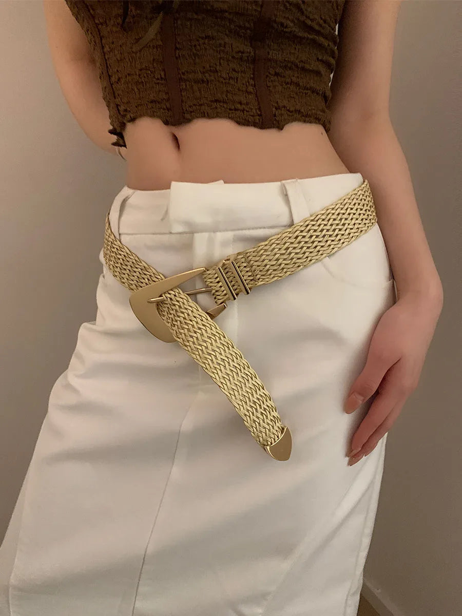 Retro Woven Belt For Women New Korean Version Matches With Jeans Versatile Decor Design With A Sense Of High-End Exclusivity