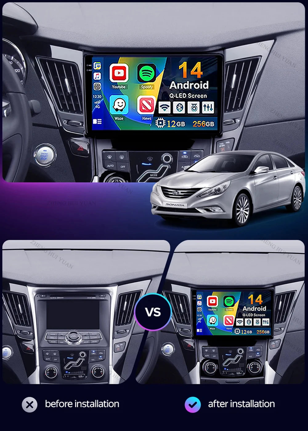 For Hyundai Sonata 6 YF 2009 - 2014 Android 15 2K QLED Car Radio Multimedia Video Player GPS stereo CarPlay Head Unit 4G WIFI
