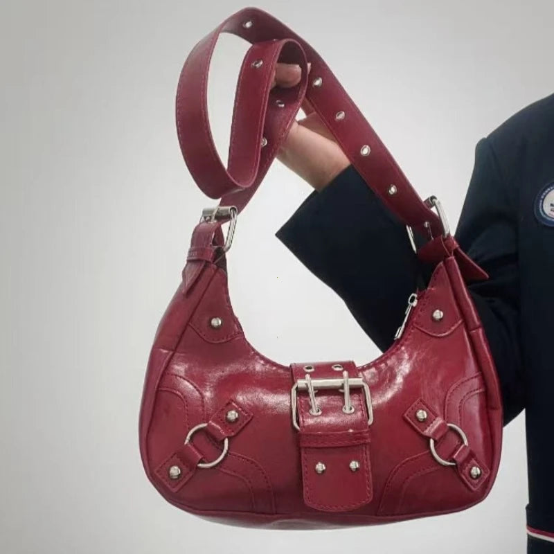 2026 Spring Hot Selling Maillard Women's Handbags Retro Cool Girls Underarm Bag Y2K Wasteland Style Vintage Leather Shoulder Bag