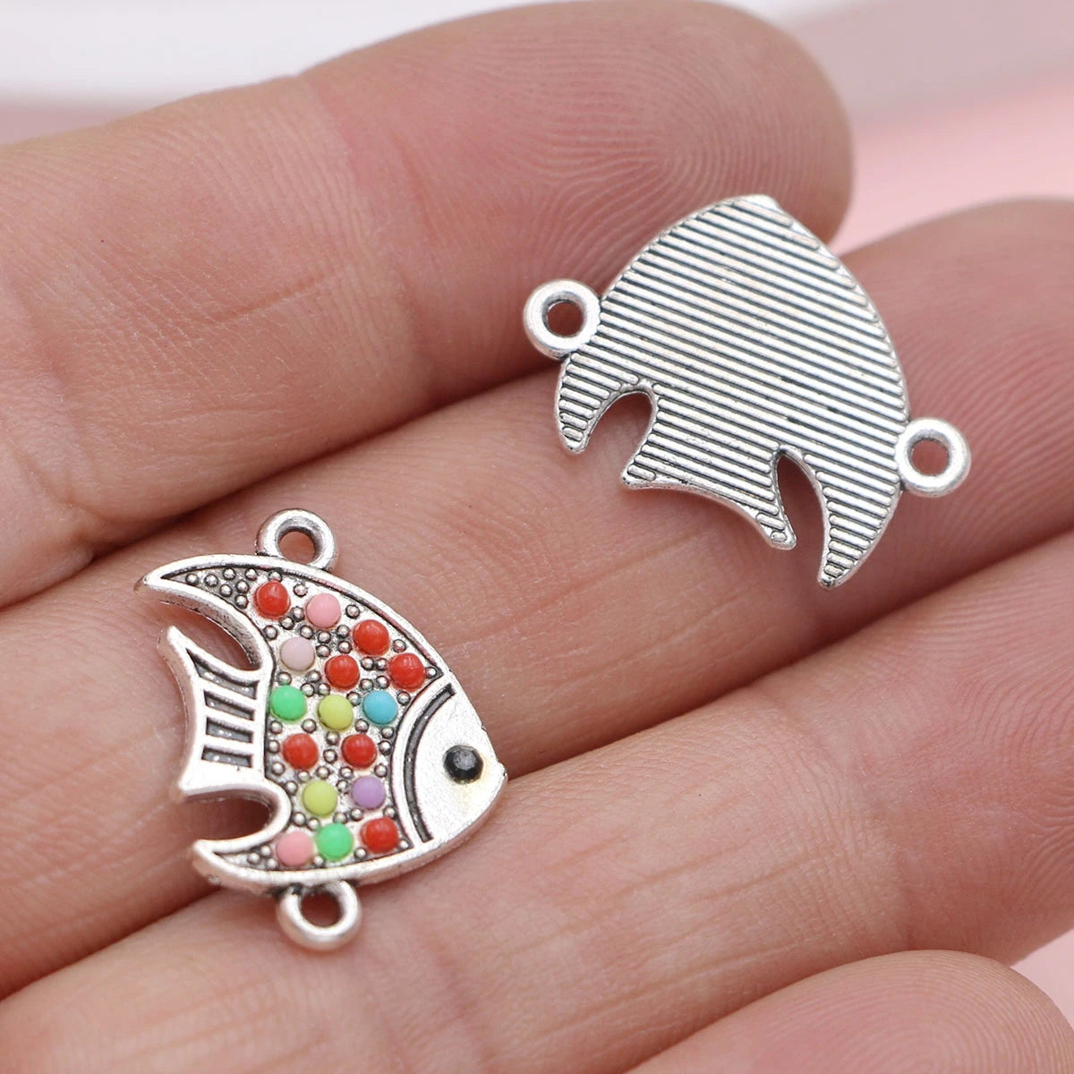 10Pcs Antique Silver Plated Colorful Crystal Fish Charm Connectors for Jewelry Making Bracelet Accessories DIY Craft