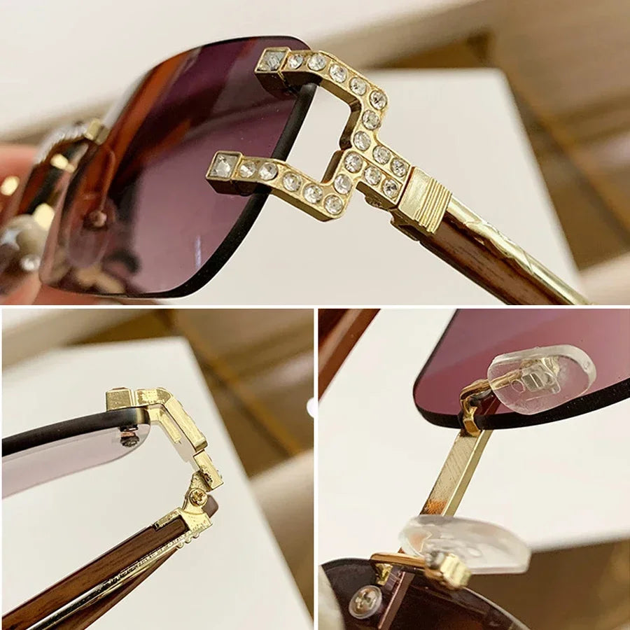JNPCXI Fashion Luxury Brand Designer Rimless Diamond Sunglasses Women Crystal Rhinestone Square Sun Glasses for Female