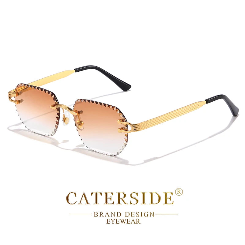CATERSIDE New Rimless Sunglasses Men Square Fashion Cutting Lens Brand Design Sun Glasses for Women Party Festival Eyewear Gift