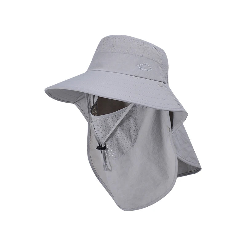 Xinbaoguan 100% polyester 9254 spring/summer outdoor fisherman hat face mask, sun protection hat, large brim shawl sun hat