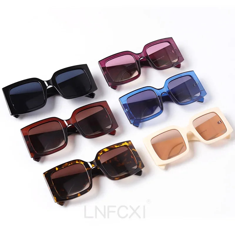 JNPCXI Beige Vintage Rectangle Women Sunglasses Ins Popular Fashion Blue Light Tea Eyewear Men Trending Sun Glasses Shades UV400