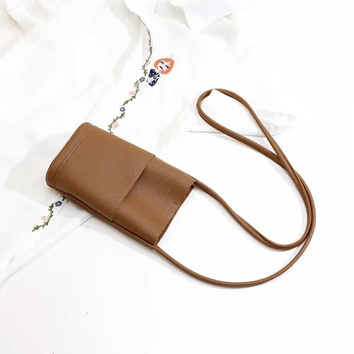 Women Leather Small Crossbody Bag Candy Color Phone Bag Lightweight Shoulder Bag