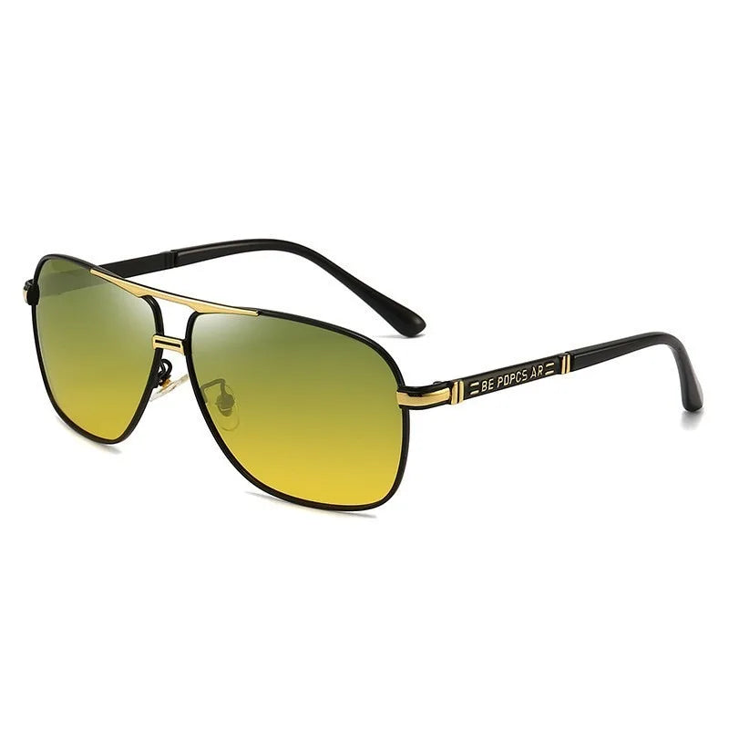 2PCS Polarized Sunglasses Men's Square Double Beam Sunshade Driver's Driving  Fishing Color Changing Day and Night Dual-use
