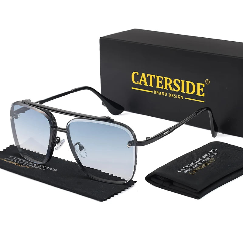 CATERSIDE Retro Metal Large Frame Sunglasses Men Flat Top Double Bridge High-Quality Sun Glasses Women Party Festival Eyewear