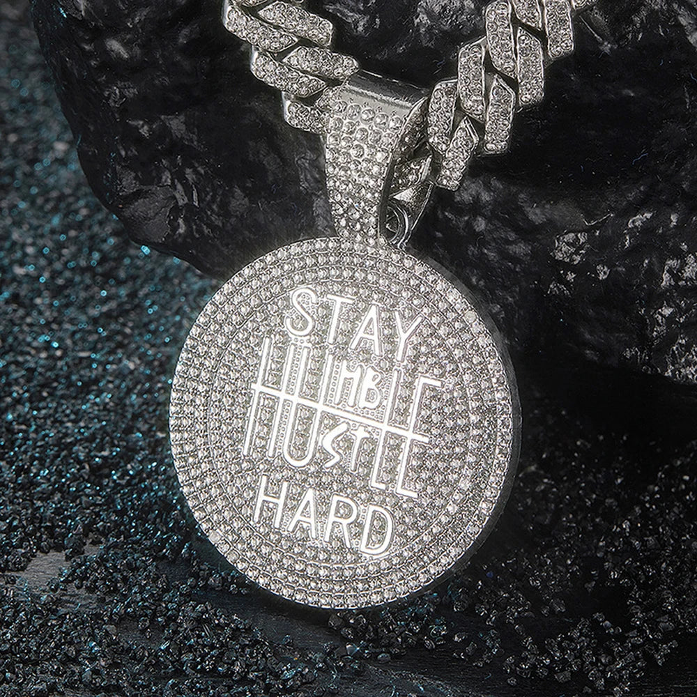 Hip Hop STAY HARD Letter Pendant Cuban Chain Necklace Punk Gold Color Iced Out Bling Necklaces Fashion Charm Men Women Jewelry
