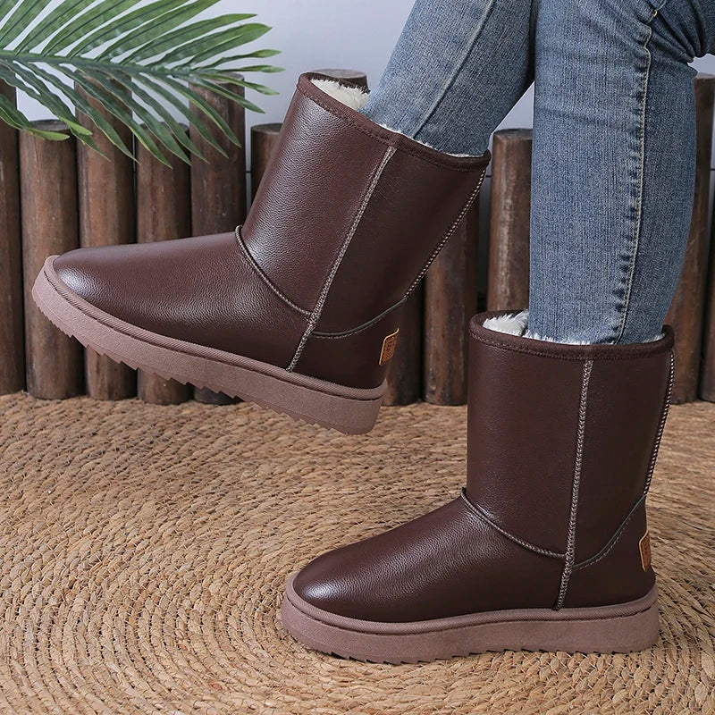 Waterproof Platform Snow Boots Women Plus Size 36-42 Non Slip Mid Calf Boots Woman Comfort Warm Long Plush Winter Booties Mujer