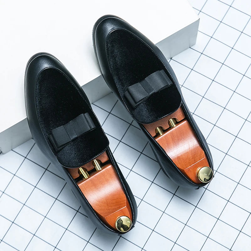 British Business shoes Men Yuppie Social Leather Men Brogue Shoe Wedding Men's Dress Formal Shoes Large Size 48 Bow Loafers Male