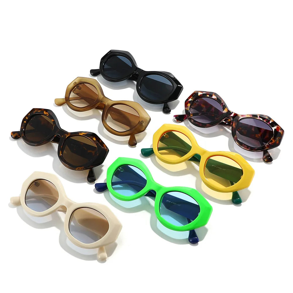 JNPCXI New Polygon Cat Eye Sunglasses Men Gradient Shades UV400 Vintage Matte Tea Women Sun Glasses