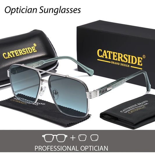 CATERSIDE Men Prescription Sunglasses Flat Top Double Bridge Frame Customized Square Optical Lens Women Outdoor Pilot Glasses
