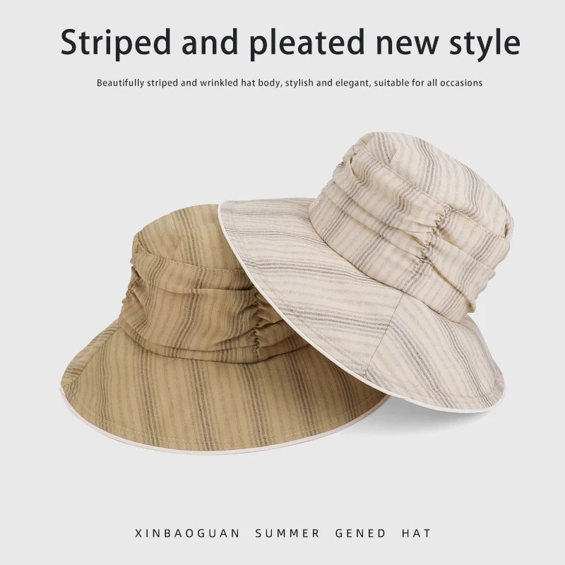6145-New summer women's pleated sun-protective hat - versatile wide-brimmedfishermanhatfor outdoor activities,makingyourfacelook