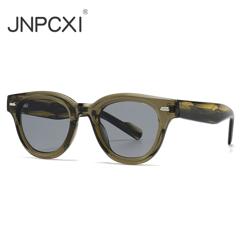 JNPCXI New Round Sunglasses Men Shade Sun Glasses CP Stainless Steel Core Quality Driving Fishing Uv400