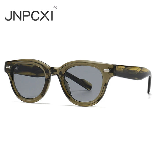 JNPCXI New Round Sunglasses Men Shade Sun Glasses CP Stainless Steel Core Quality Driving Fishing Uv400