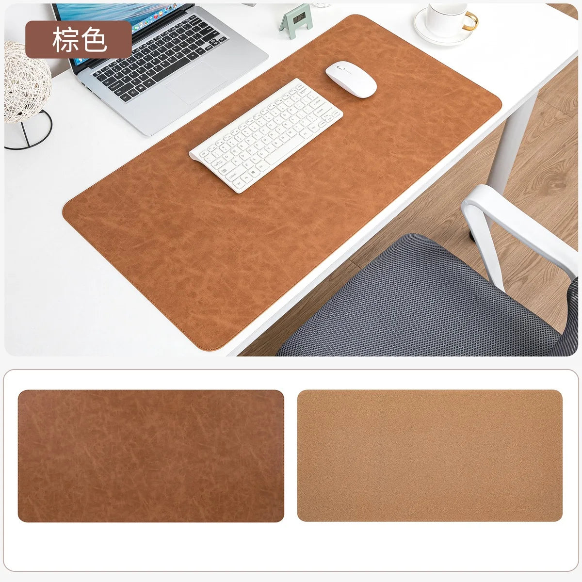 Dual-Sided Mouse Pad, Natural Cork & PU Leather Large Desk Pad for Office and Home Work, Desk Protector Non-Slip, Waterproof