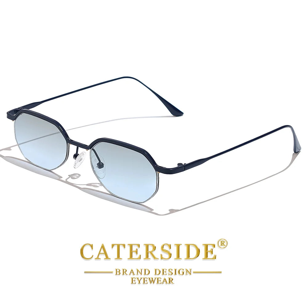 CATERSIDE Retro Polygon Sunglasses Men Metal Semi Rimless Sun Glasses Uv400 Women Outdoor Protection Driving Decorative Eyewear