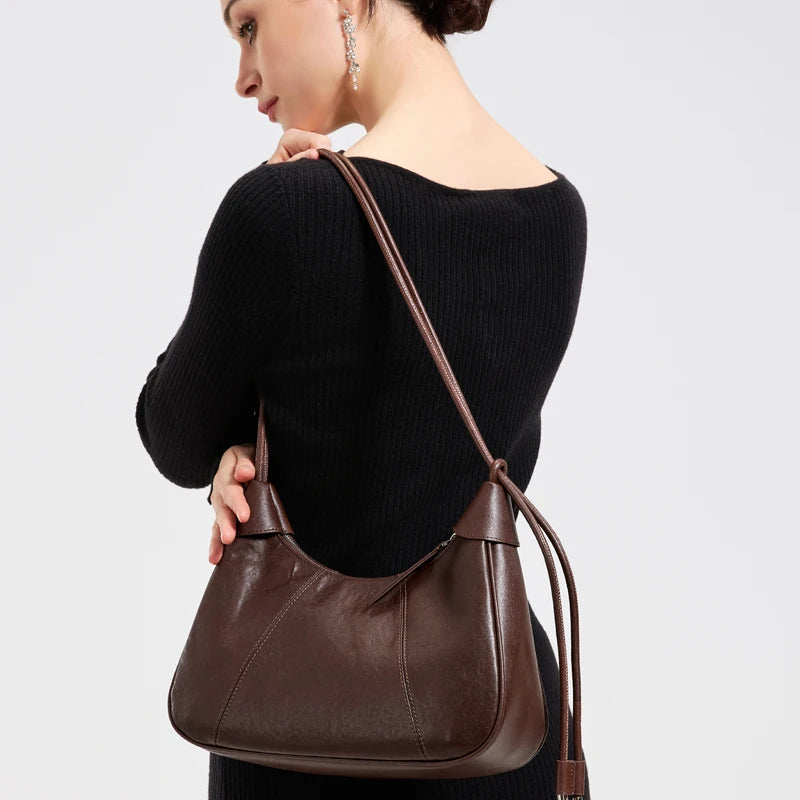 2026 Spring New Women's Luxury Designer Genuine Soft Leather Tote Underarm Bags Female Retro And Simple Shoulder Crossbody Bag