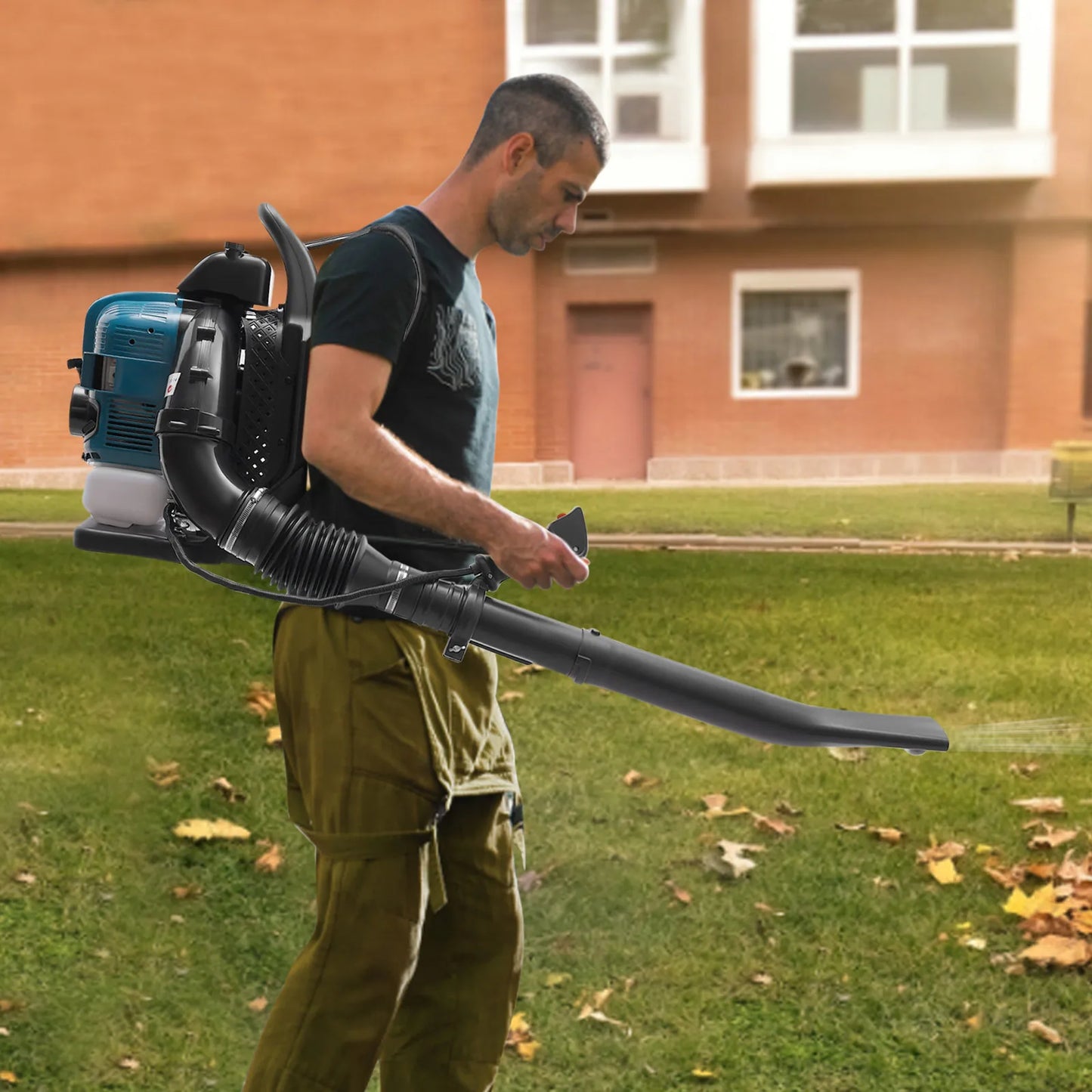 75.6CC Backpack  Blower, 4 Stroke Gas Powered Leaf Blower, 1.9L Large Fuel Tank