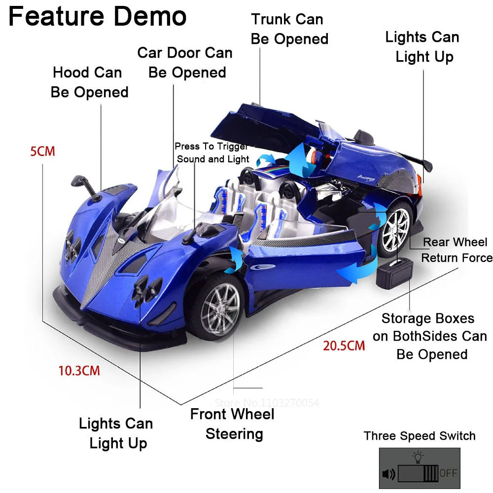 1:24 Valkyrie Pagani Zongta HP Miniature Toys Car Alloy Diecast Model Sound Light Pull Back Doors Opened Sportscar Friend's Gift