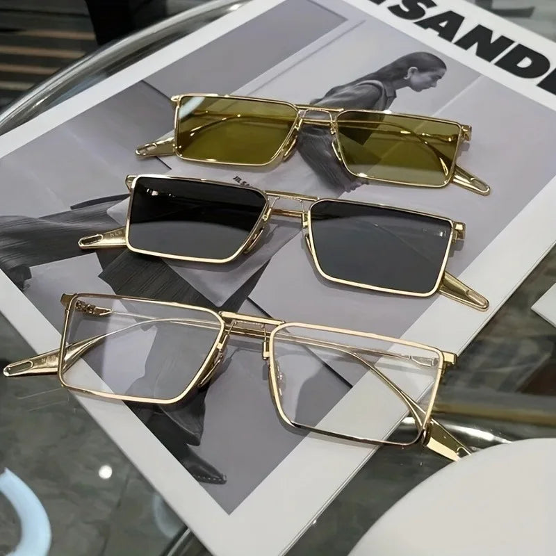 Women's Metal Frame Fashion Glasses Rectangular Retro Anti-Reflective Small FrameGolden & Black Options for, & Street Fashion