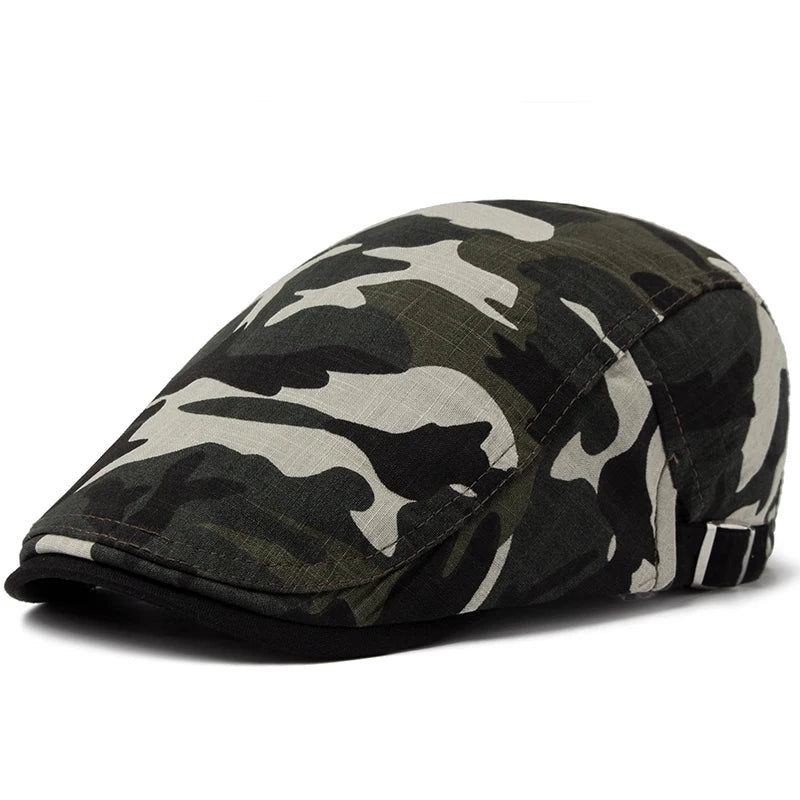 CNTANG Men Camouflage Beret Summer Cotton Linen Sun Cap Thin Breathable Visor Flat Hats Casual Forward Berets Hat Adjustable