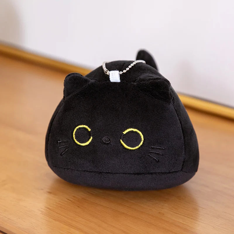 9/15/25CM Small Cuddly Black Cat Plush Doll Cartoon Stuffed Round Ball Cat Plushie Girl's Bag Keychain Pendant Toys