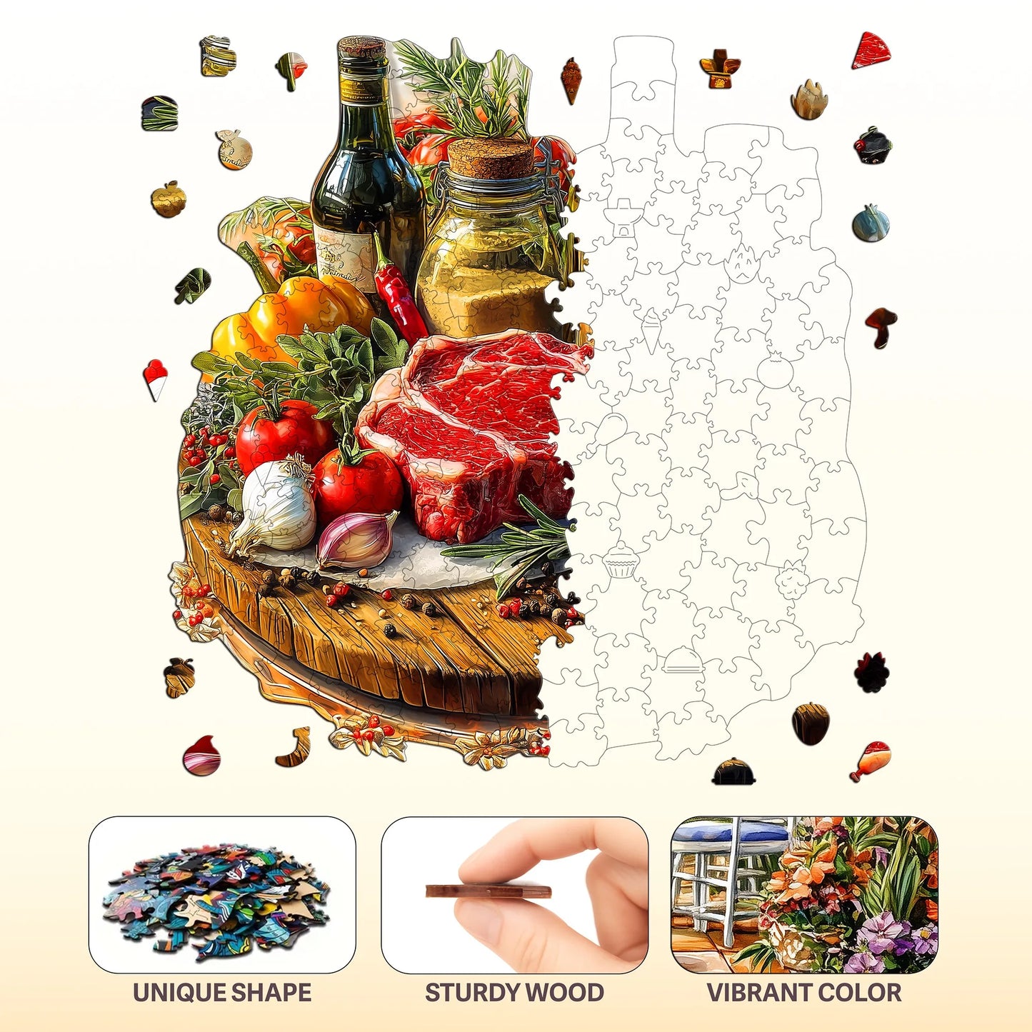 Gourmet Feast Theme Wooden Jigsaw Puzzle Wood Home Decor Painting Christmas and Halloween Gift Toy For Teen And Kid