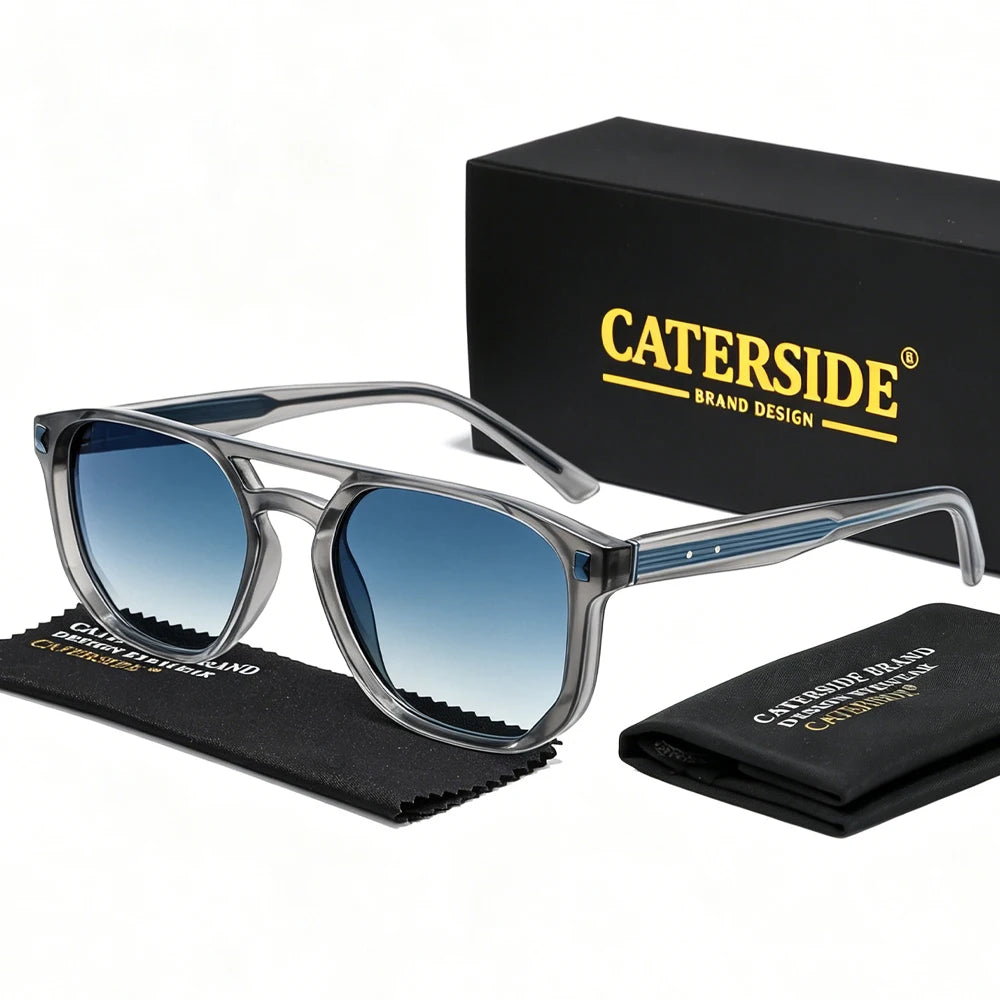 CATERSIDE Men's Pilot Sunglasses Flat Top Double Bridges Square Frame Design Sun Glasses Women's Outdoor Fashion Glasses UV400