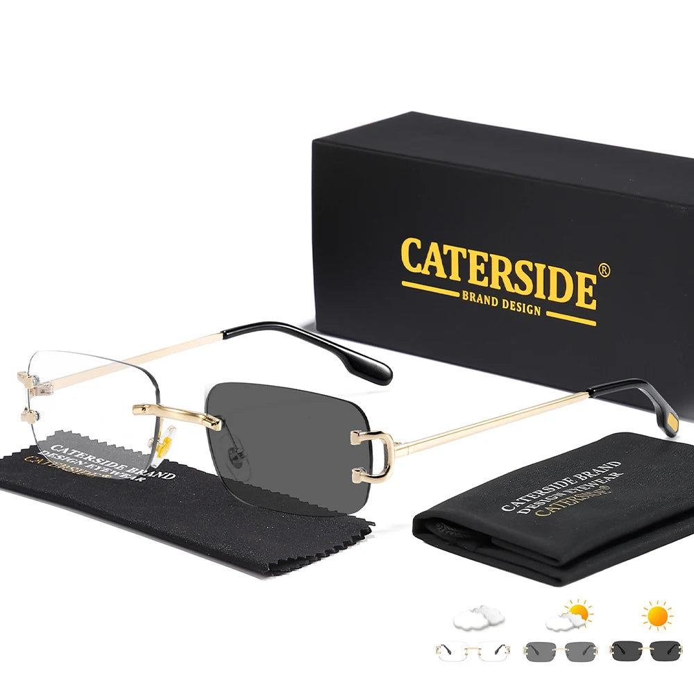 CATERSIDE Men's Rimless Small Frame Sunglasses Brand Design Metal Fashion Sun Glasses Women's Decoration Outdoor Eyewear UV400