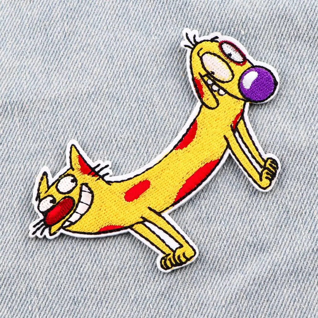 AD2859 Cartoon Dog Patches On Clothes Funny Animal Iron on Embroidered Patches For Clothing DIY Stripes Applique Accessory
