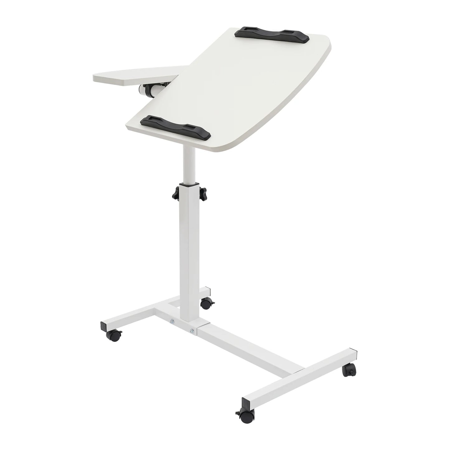 White Carbon Steel Adjustable Laptop Desk Stand With 360° Swivel Wheels w/Brakes