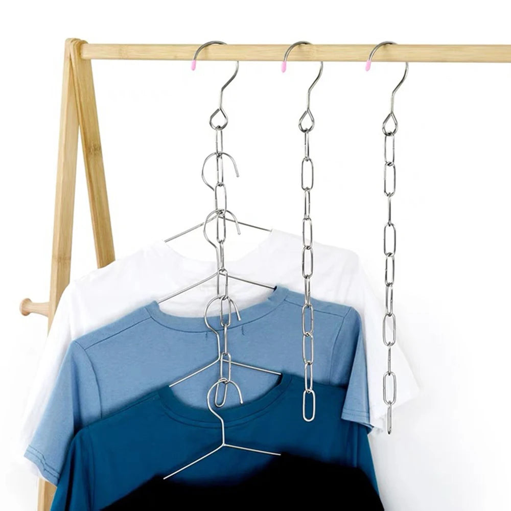 1/2pcs Stainless Steel Clothes Hanger Organizer, Space-Saving Foldable Wardrobe Rack for Efficient Clothing Storage