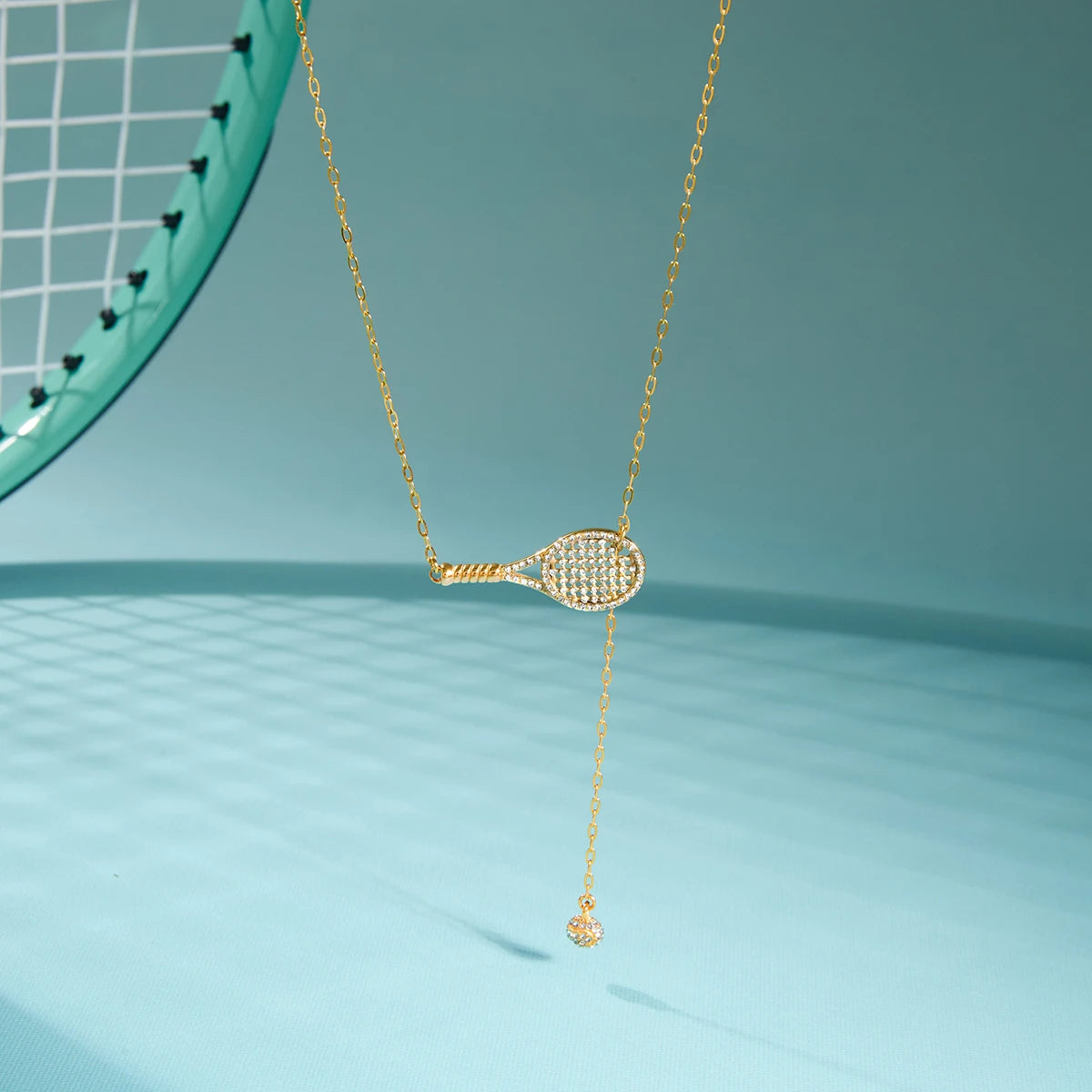 Uworld Delicate White Zircon Tennis Racket Pendant Y-Shaped Chain Necklace For Women 18K PVD Plated Stainless Steel Jewelry