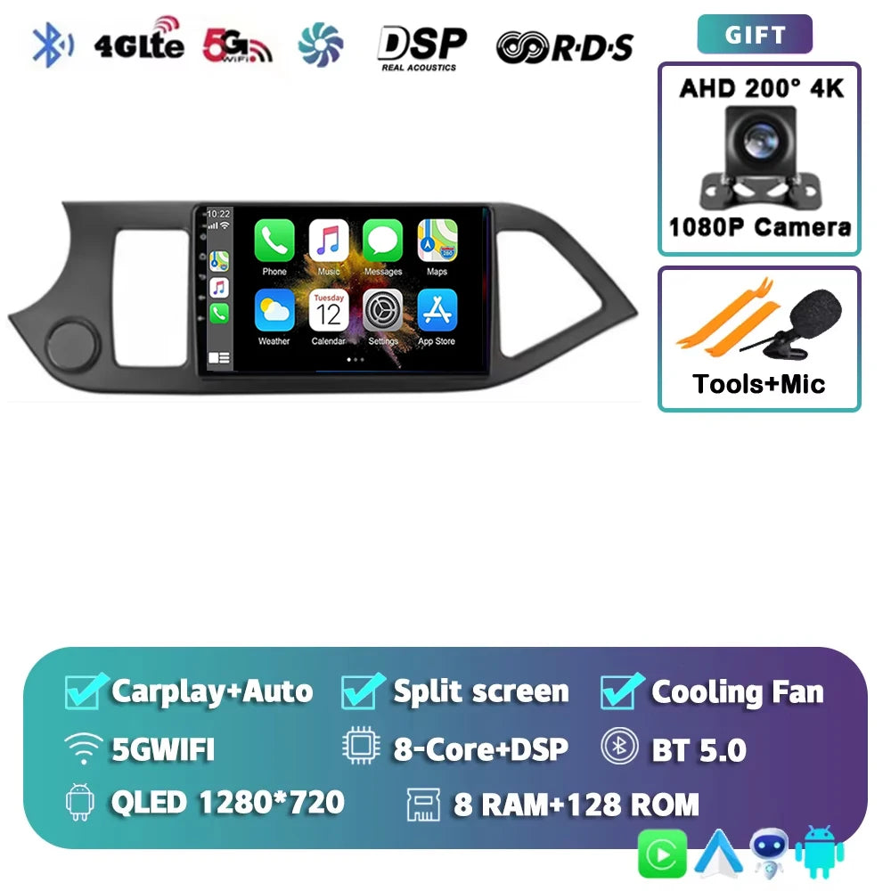 For KIA PICANTO Morning 2011 2012 - 2017 2K 12+256 QLED Android 15 CarPlay Car Radio Multimedia Video Player GPS stereo Head DSP