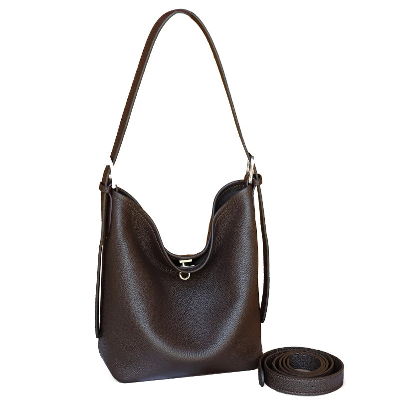 Women's Cowhide Genuine Leather Tote Bag, Fashion Large Capacity Shoulder Bag,Trendy Versatile All-match Commuting Hobo Bag