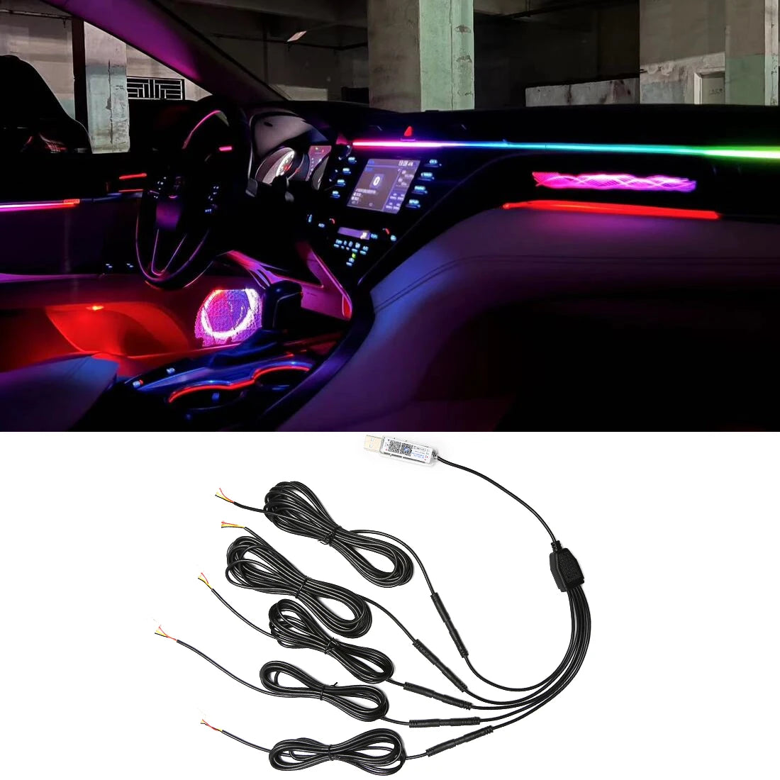 Vgetting 2 4 Meters 8-in-1 4in1 5in1 Car Ambient Lights Extension Wires Cables LED 140cm 120 110 90 75cm Acrylic Symphony Strips