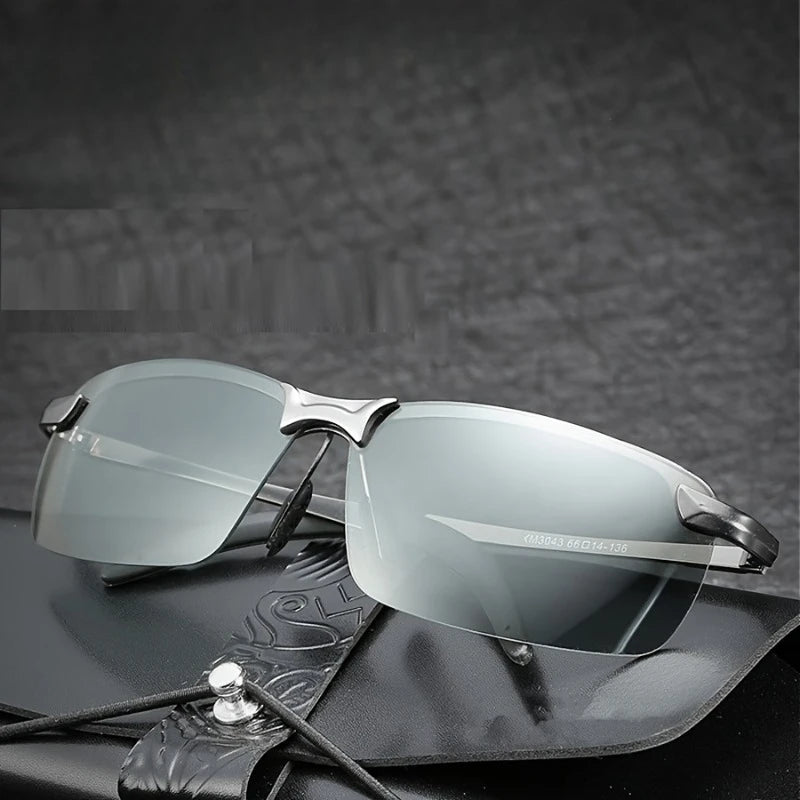 Color Changing Polarized Fashionable Glasses for Men and Women Retro Metal Half Frame