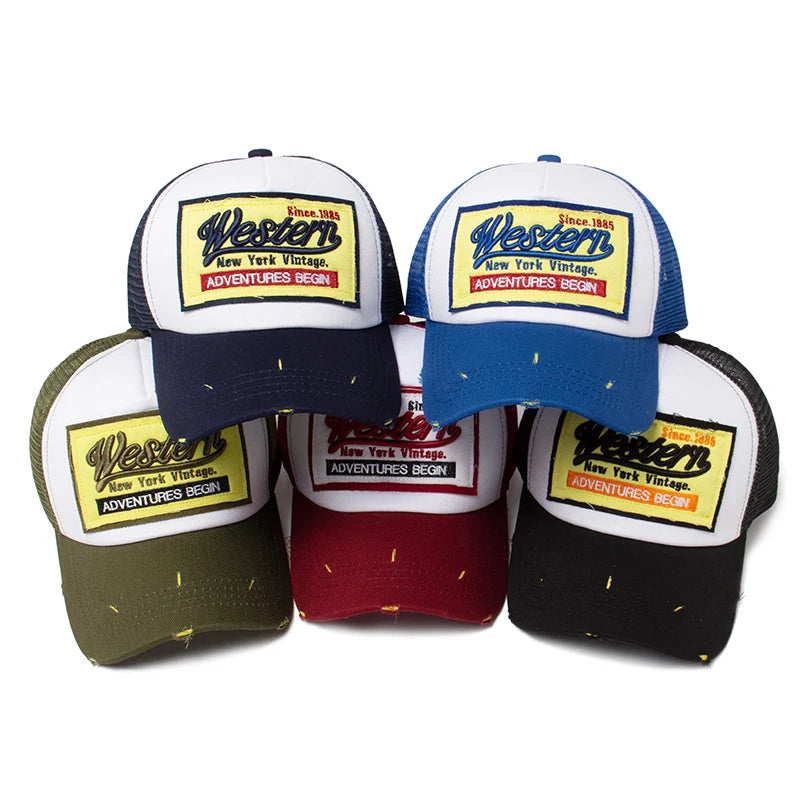 Baseball Cap Men Mesh Embroidered Letter Trucker Hat Snapback Women Casual Caps Vintage Sun Hats For Summer Outdoor Daily Wear