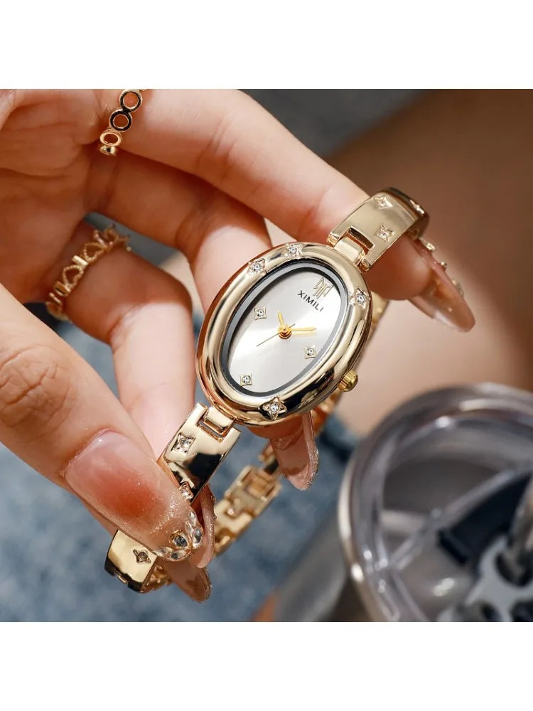 Fashion Brand Ultra Thin Quartz Watch Gold Bracelet Women Watches Girls Orologio Clock Oval Dial Ladies Bangle Clock Reloj Mujer