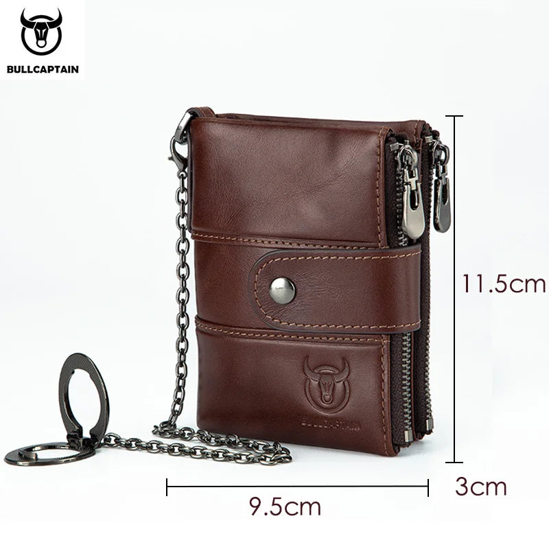 BULLCAPTAIN Men's Genuine Leather Wallet Rfid Function High Quality Leather Fashion Chain Multifunctional Men's Pocket Wallet