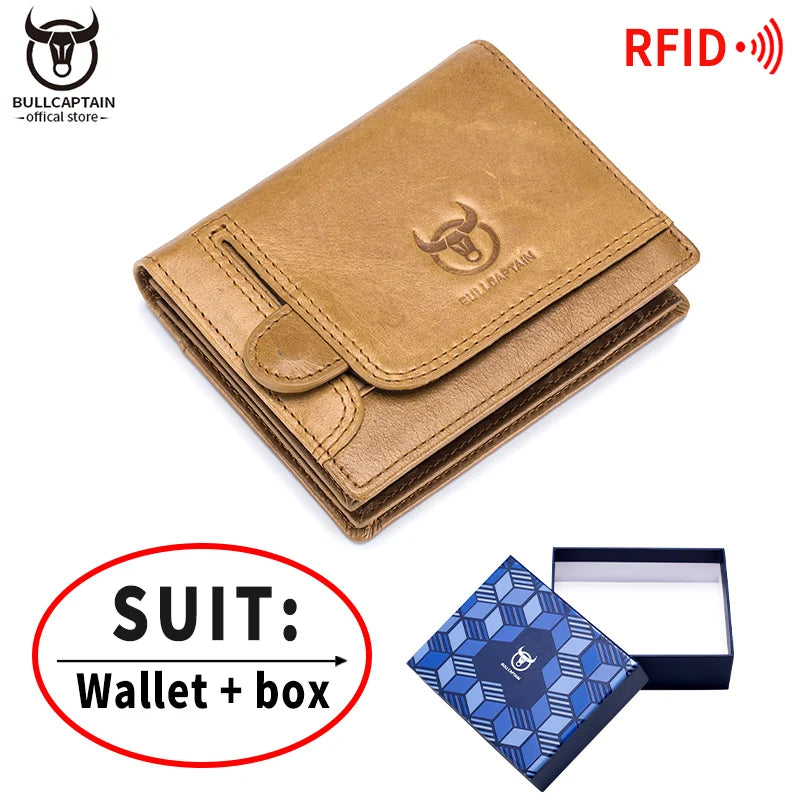 BULLCAPTAIN New Men's Business Wallet Features RFID  Blocking Card Holder Brand Design Wallet's China Genuine Leather Purse Men