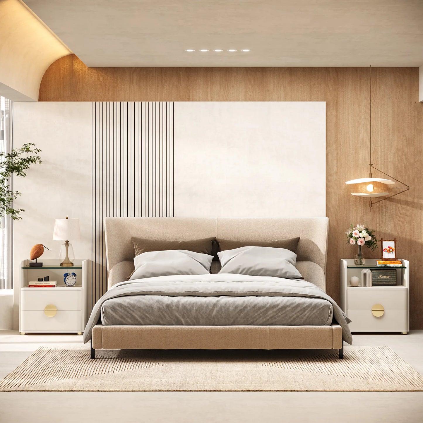 Tribesigns Nightstands, 2-Drawer Modern End Table, Tempered Glasses Wood Table