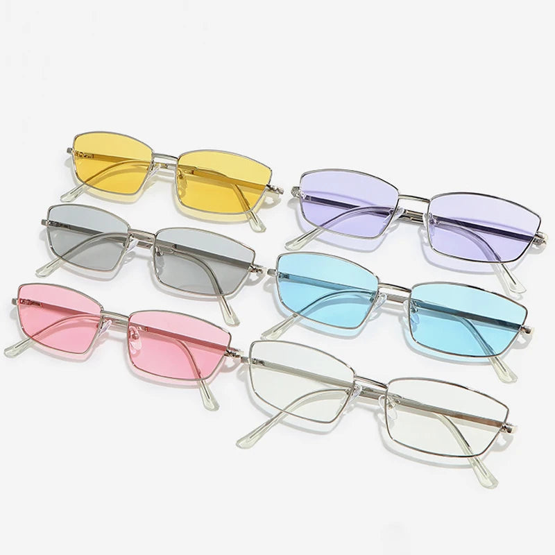 JNPCXI New Small Rectangle Retro Sunglasses Luxury Metal Designer Casual Shades Man Women's Fashion Sun Glasses